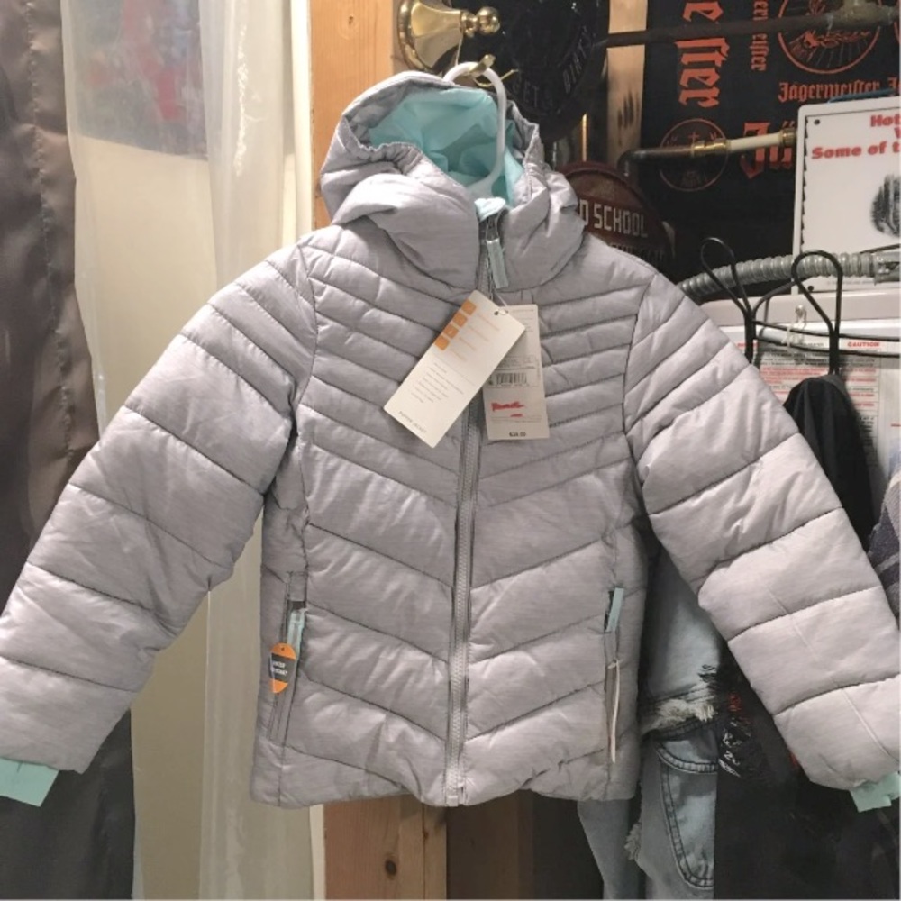 Girls grey puffer jacket coat size xs 4-5